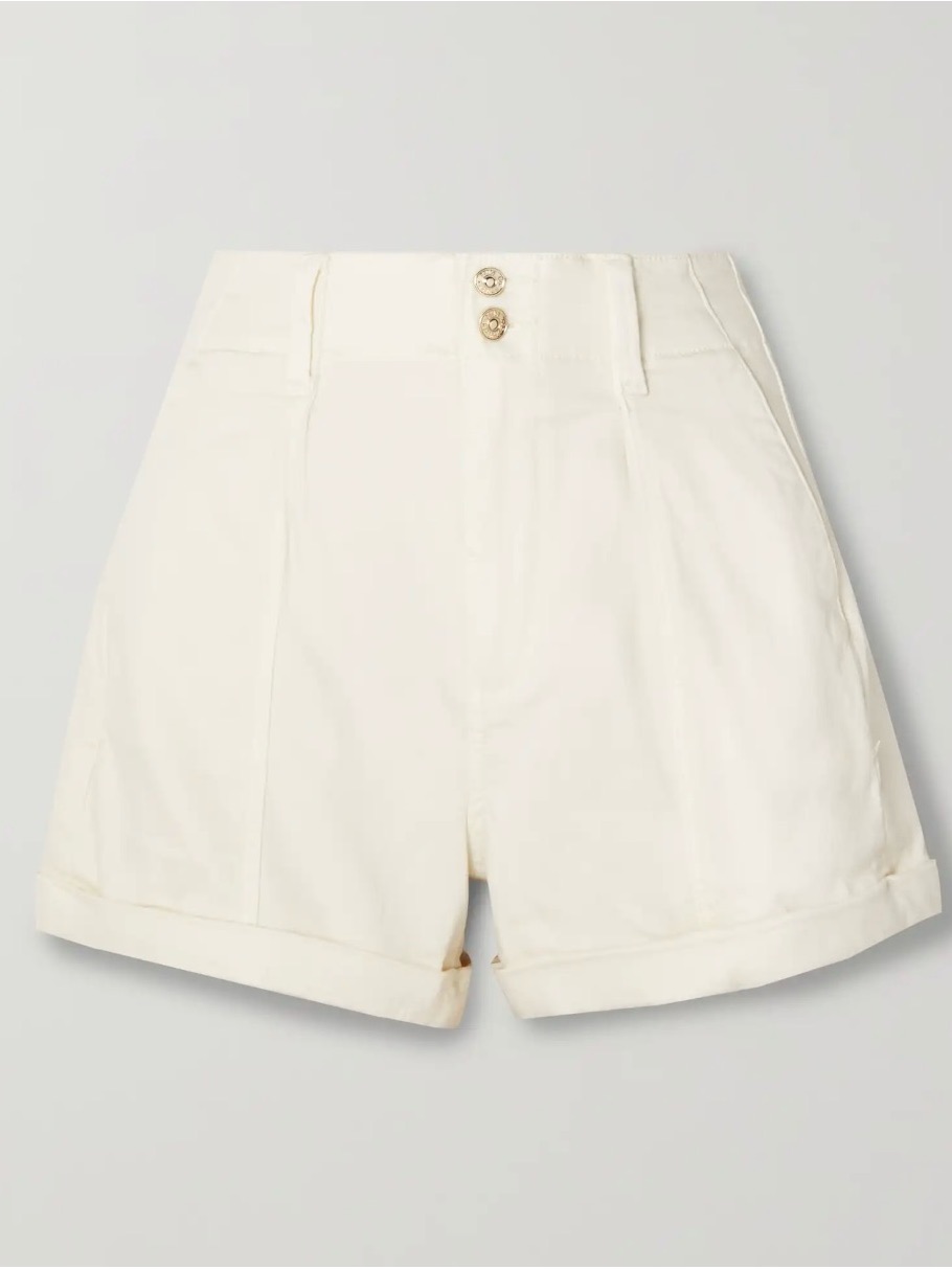 Paige Brooklyn Pleated Stretch Denim Shorts